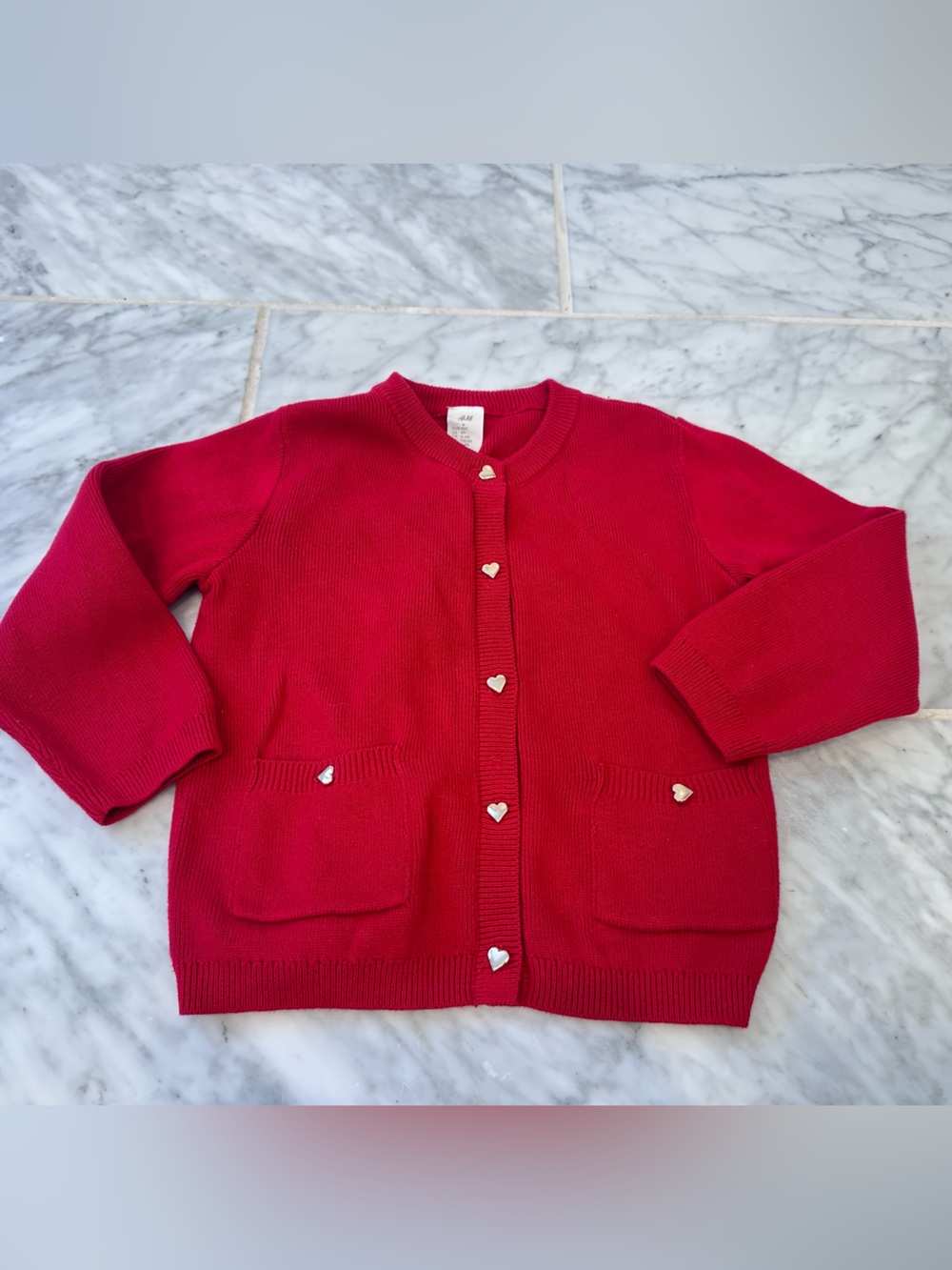 H&M Red Heart-Button Knit Cardigan - Women